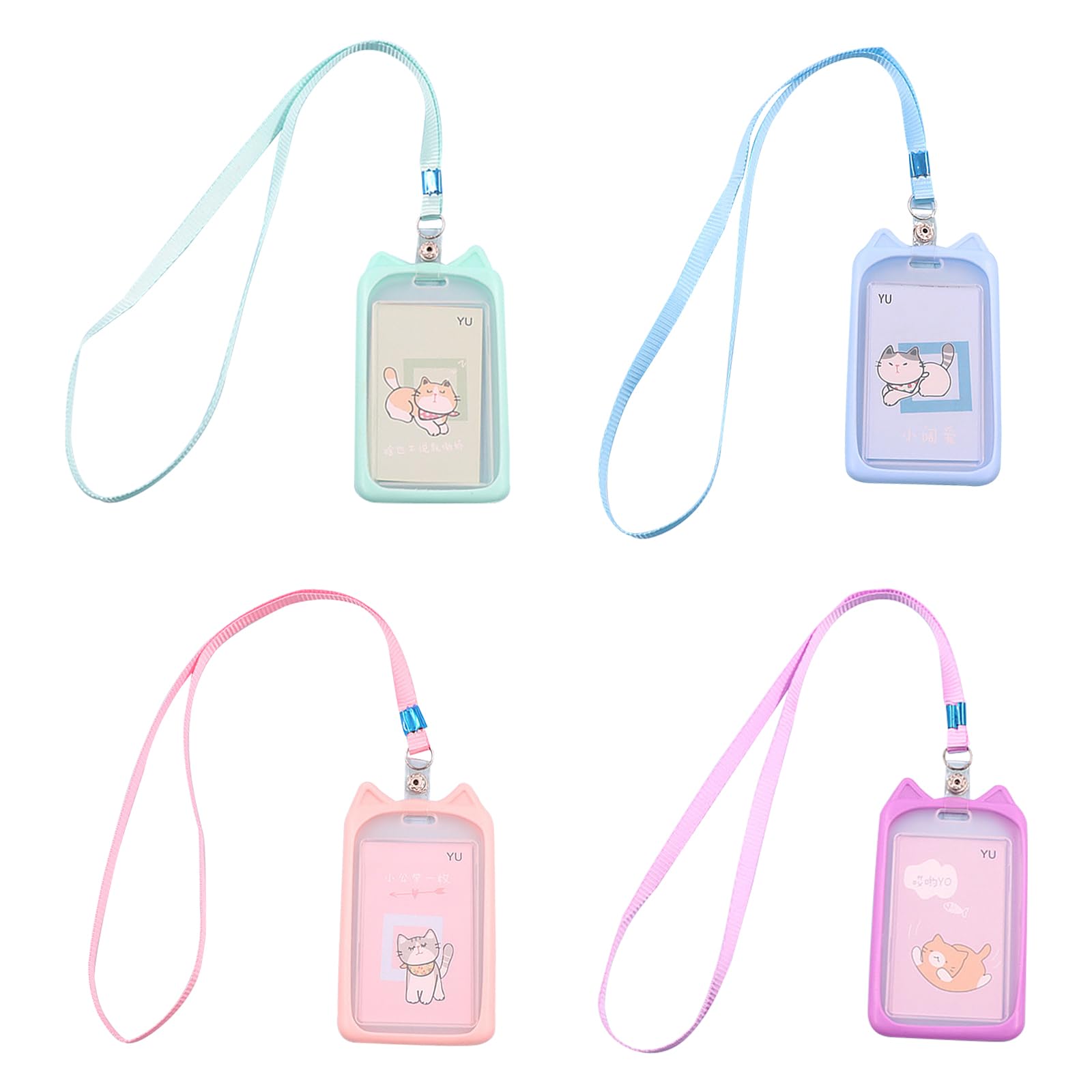 Badge Lanyard, 4 Pcs ID Badge Holder with Detachable Lanyard, Waterproof Clear Card Holder for School Business Office Supplies