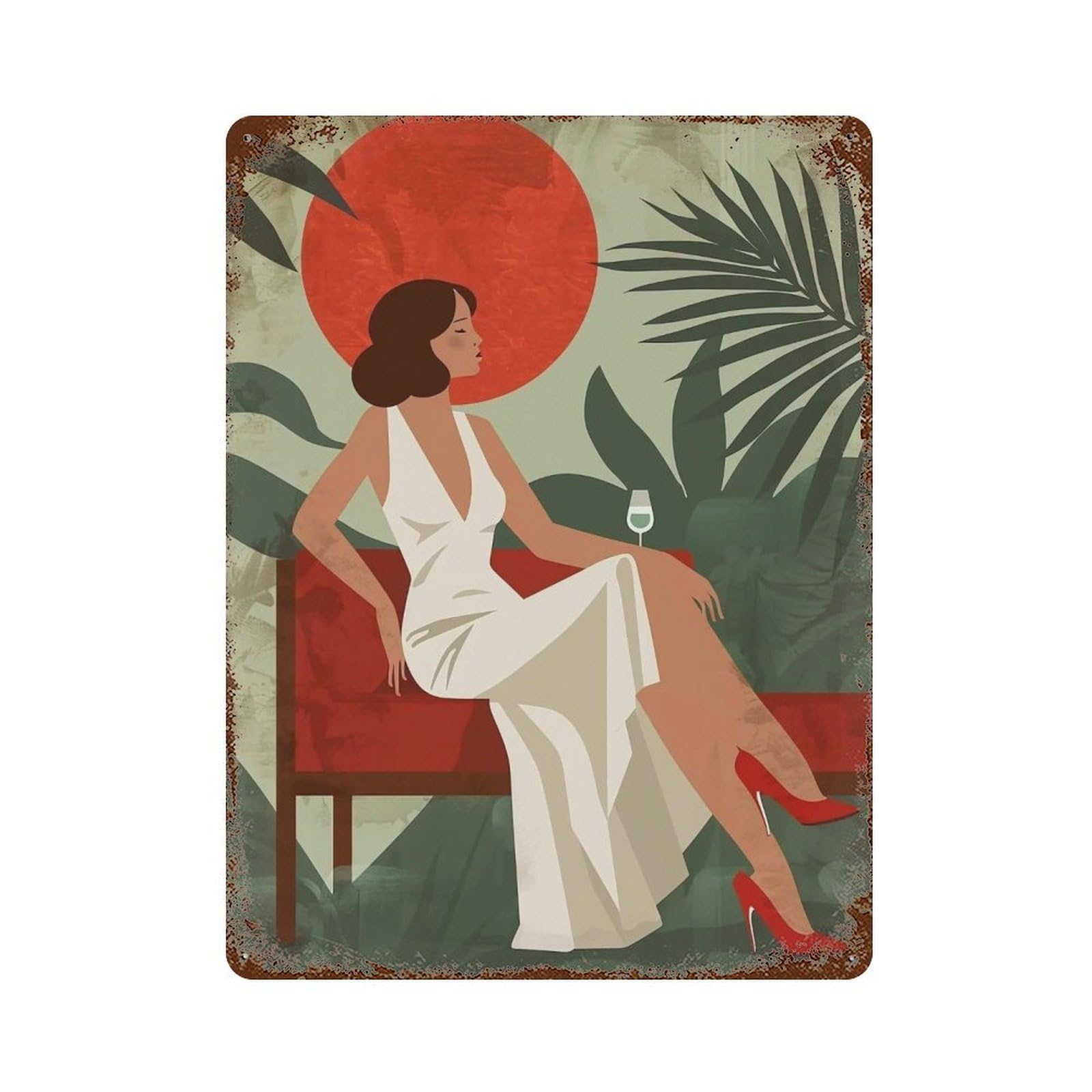 FHUYEURHRY Tropical Elegant Woman 02 Wall Decor Retro Iron Vintage Art Metal Tin Sign Poster Modern Home Cofffee Club Art Bar Shop Decorations Style 40x30cm