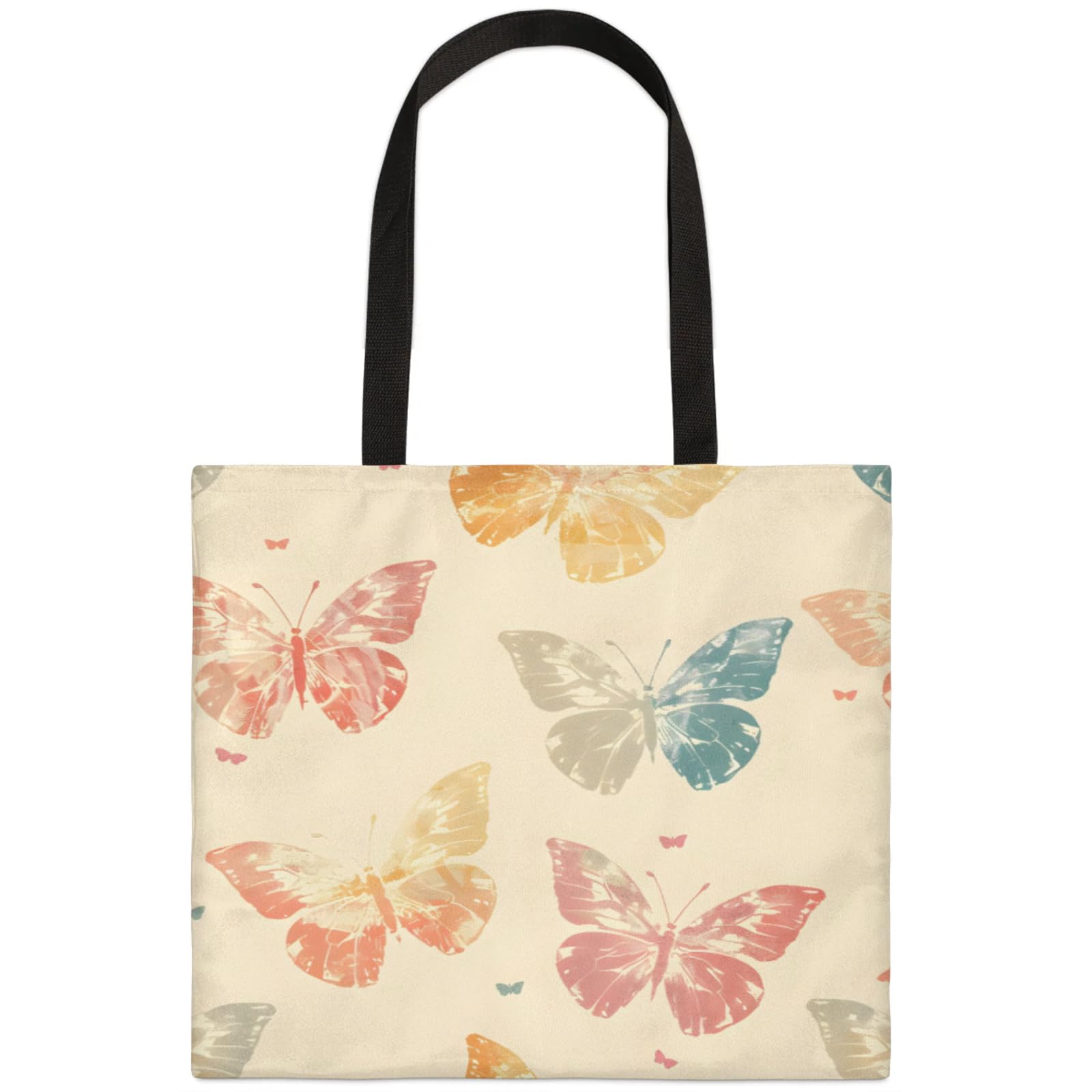 Mularoka Beautiful Colourful Butterfly Silhouette Square Canvas Tote Bag Top Handle Purses Stylish Women Canvas Shoulder Tote Bags Reusable Handbags for Work Travel Picnic Beach Shopping Gym Hiking