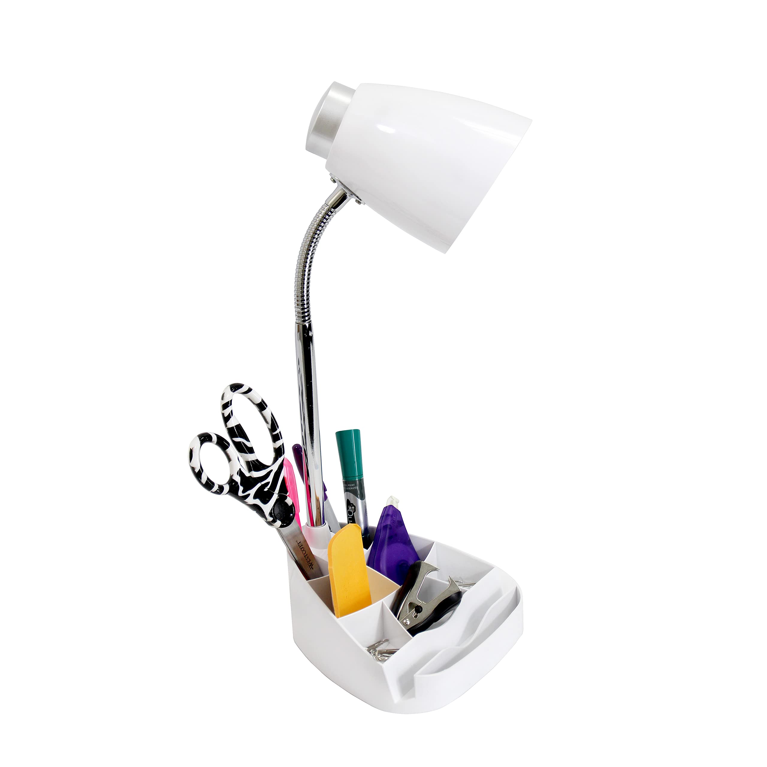 Simple Designs LD1002-WHT Gooseneck Organizer Desk Lamp with iPad Tablet Stand Book Holder, White (Pack of 6)