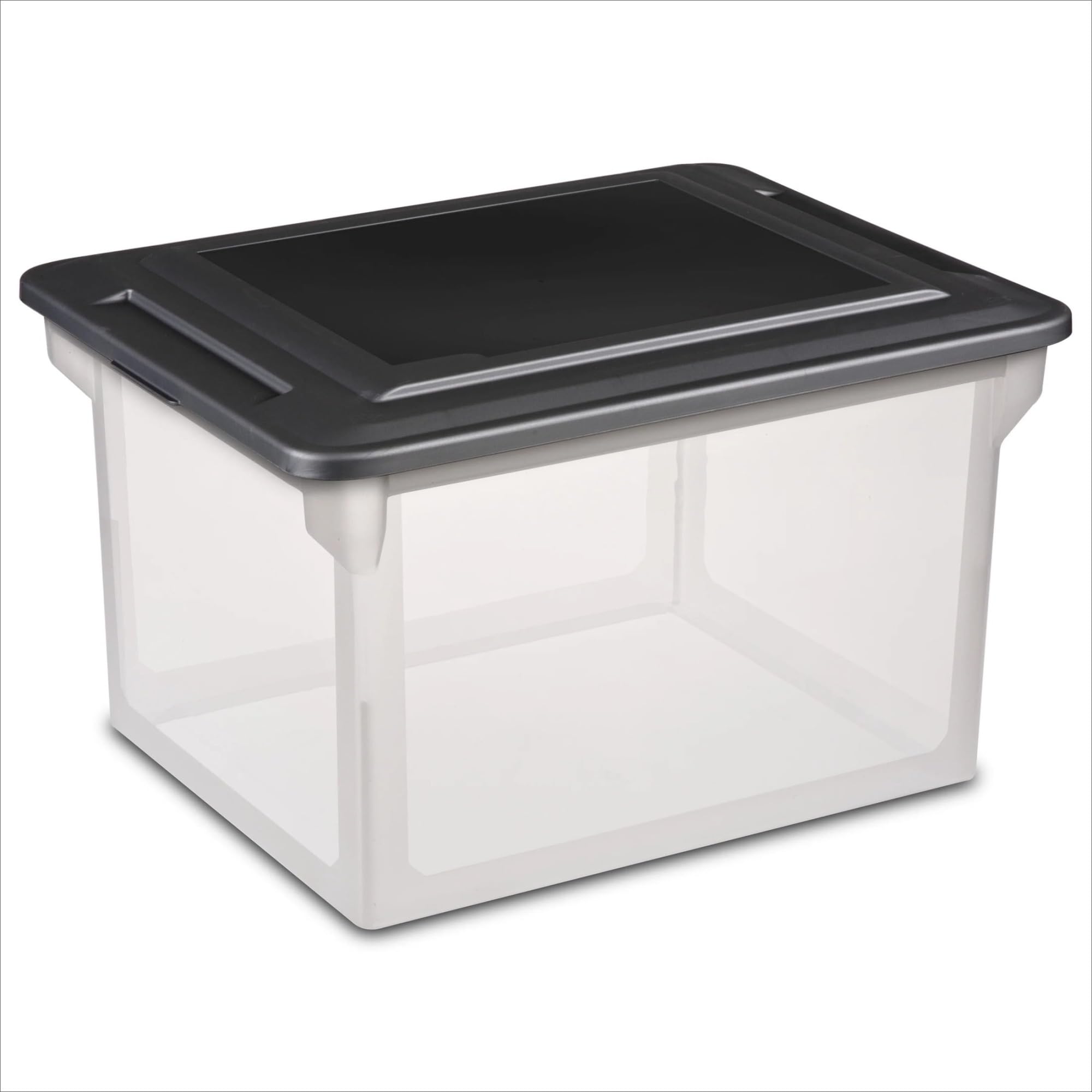 File Box, Clear Plastic Bin with Black Lid, Letter or Legal-Sized File Storage