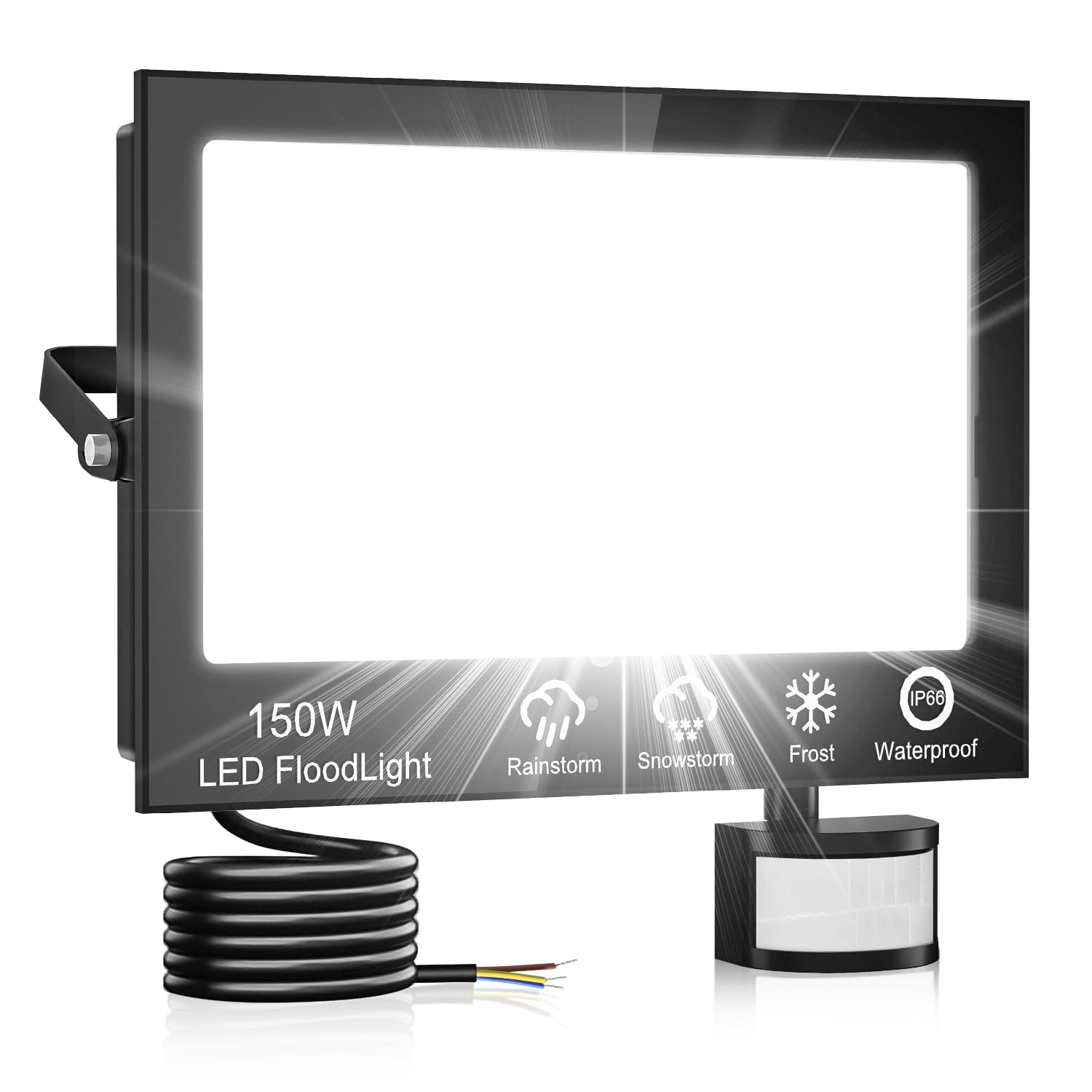 Projecteur LED Extérieur 150W avec Détecteur et Télécommande,6500K Blanc Froid Spot LED Extérieur,15000LM Eclairage Exterieur avec Detecteur,IP66 Étanche Projecteur Exterieur pour Jardin Garage