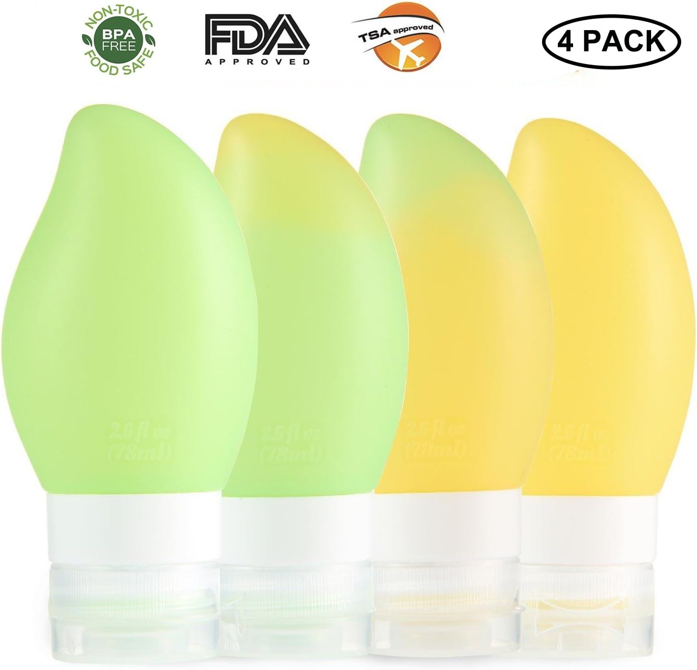 BNY Travel Bottle Set Leakproof Silicone Travel Bottle Kits Mango Shaped Travel Bottle Set BPA Free (Yello-Mango)