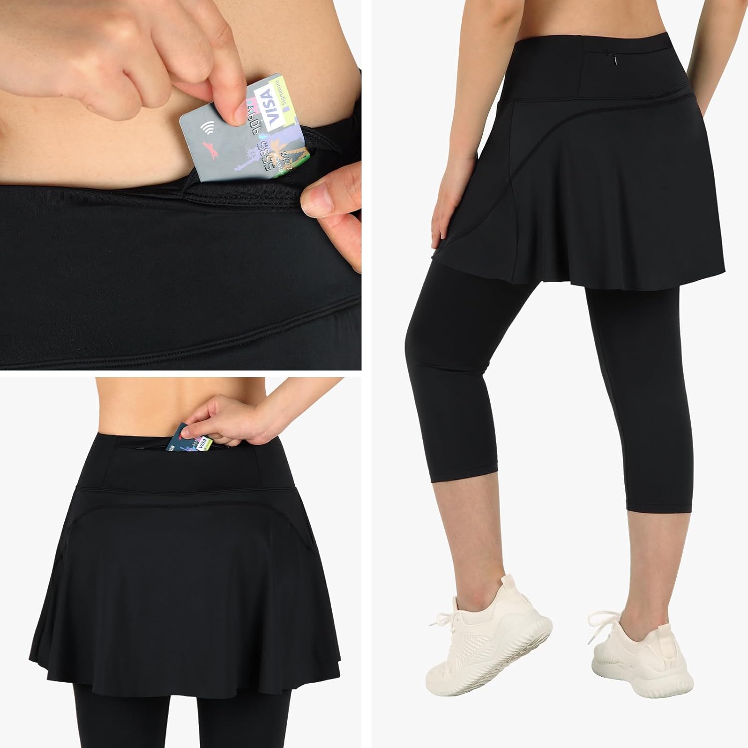 ANIVIVO Skirted Leggings for Women with Pockets, Tennis Yoga Pleated Skirt with Leggings - Image 4