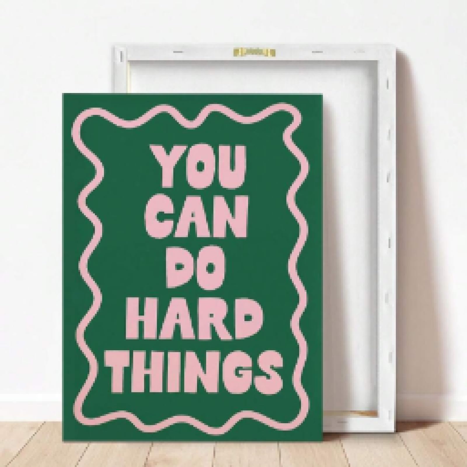 XINBAO Arte murale, stampa su tela You Can Do Hard Things, poster rosa e verde, poster di affermazione con promemoria giornaliero, camera da letto femminile 80x110 cm con cornice