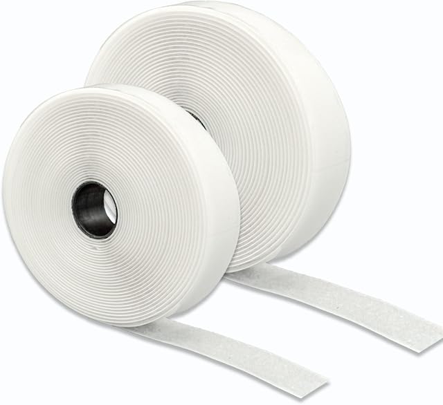 AXATY-(8m*20mm) Hook and Loop Tape-Double Sided Self Adhesive-Nylon Sticky Strip Heavy Duty & Water Repellent/Resistance Velcro Tape-White for Home, Office & DIY Crafts