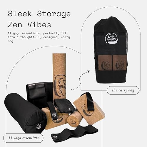 Miniatura 6 de Care Feathers Kit de yoga y fitness, tapete de yoga de corcho, 2 bloques de corcho, correa de yoga, refuerzo, bandas de resistencia, bolsa de