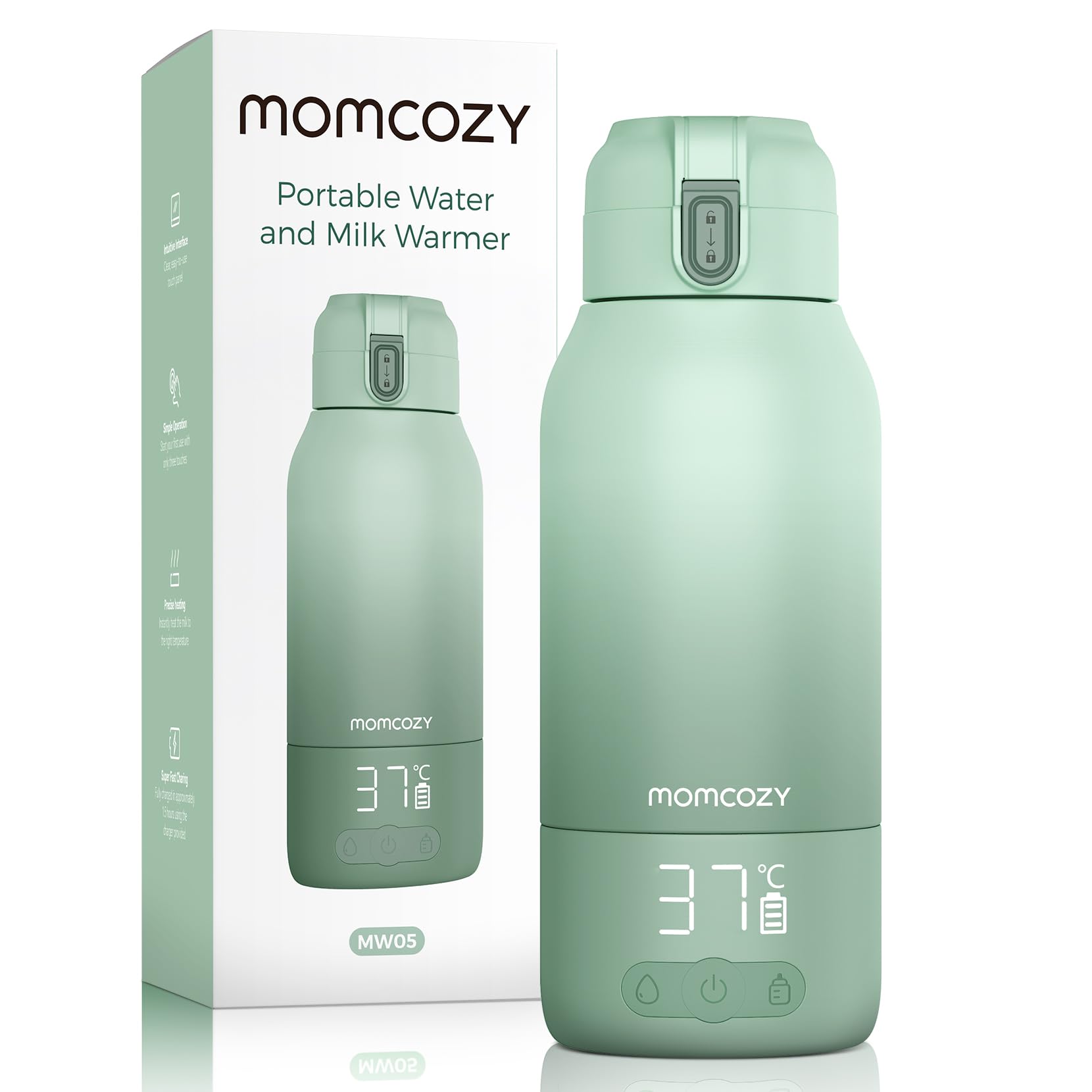 Momcozy Scaldabiberon Portatile, Riscaldamento Rapido e Lunga Durata della Batteria, 2 Modalità per Latte Materno e Acqua, Grande Capacità di 500ml per Tutto il Giorno