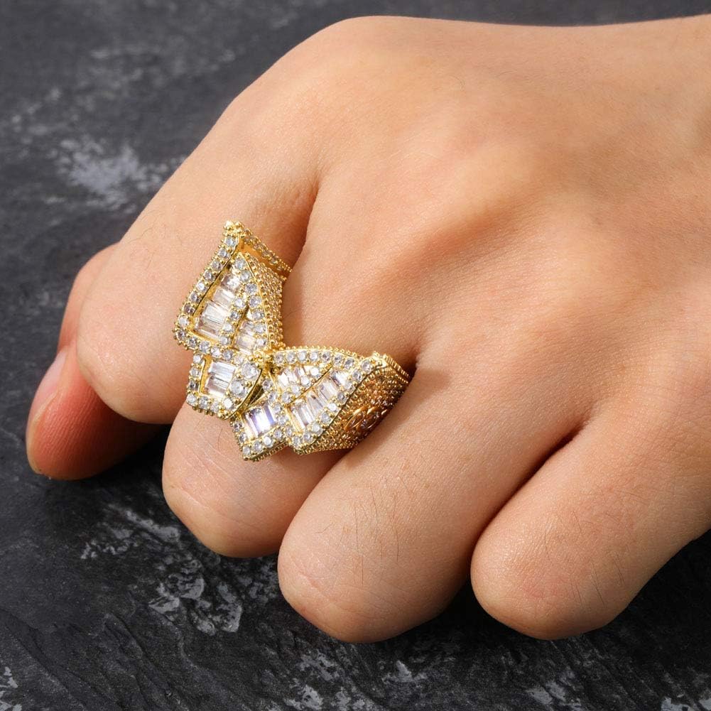 14K Gold over S925 Sterling Silver Butterfly Design Ring, Hip-Hop Style Densely Set Mossanite Ring, Delicate Elegance to Adorn Her Finger,Fathers Day From Wife