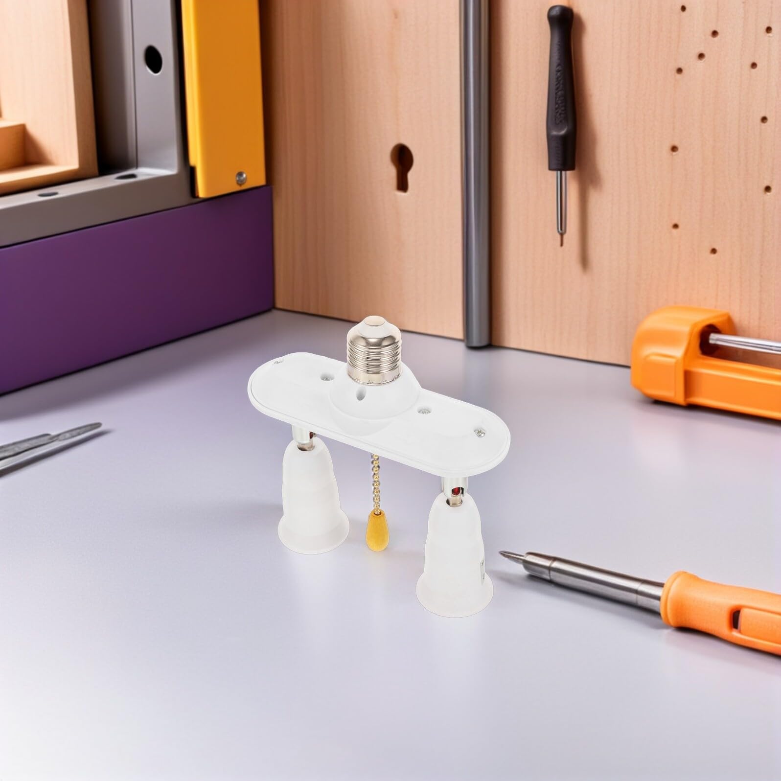 COLLBATH 2 Pièces Douille à Chaîne Douille à Vis Standard pour Lampe de Table et Lampadaire avec Interrupteur à Tirage Base de Lampe Pratique pour Usage Domestique