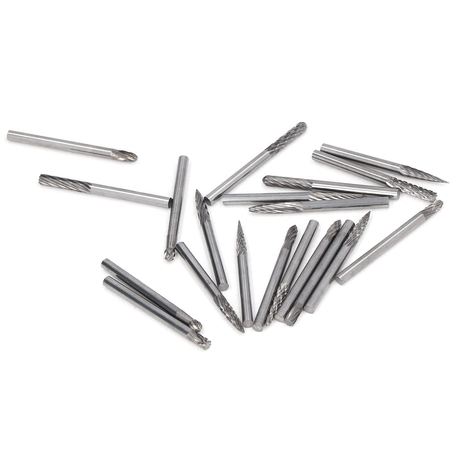 20 PCS SET BURR DE CARBIDE, archivos de rotación de carburo de tungsteno para grabado en madera de metal, patrones de doble corte único, grado profesional con carcasa de al