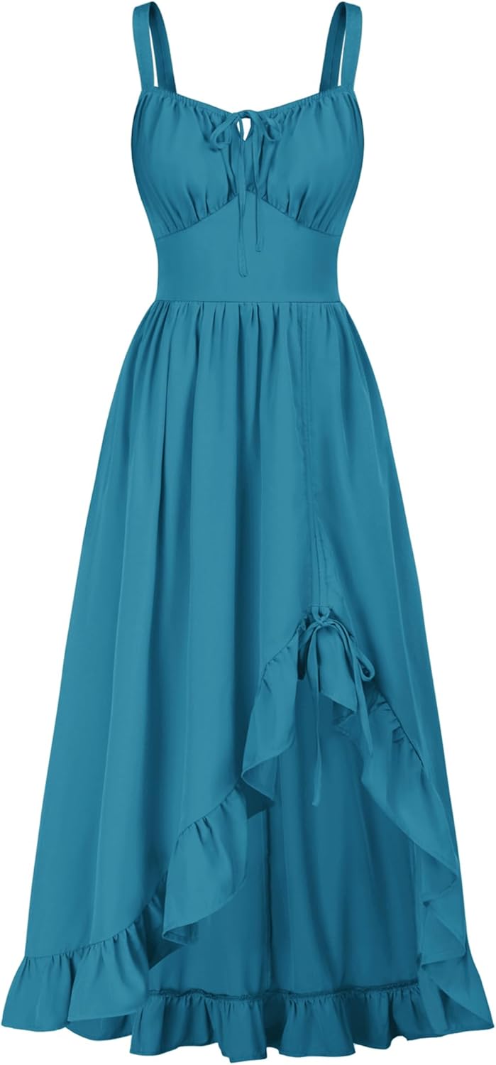 Scarlet Darkness Renaissance Dress Women Summer Corset Dress Flowy Sleeveless Milkmaid Vacation Sundress with Pockets