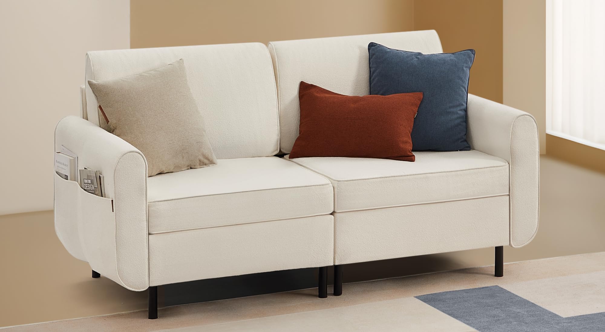 SONGMICS HOME Modular Sectional Loveseat Sofa, Convertible 2-Seat Straight Line Couch, Deep Seat, Sectional Couches for Living Room, Cream White ULCS060W01 2 Seat Cream White