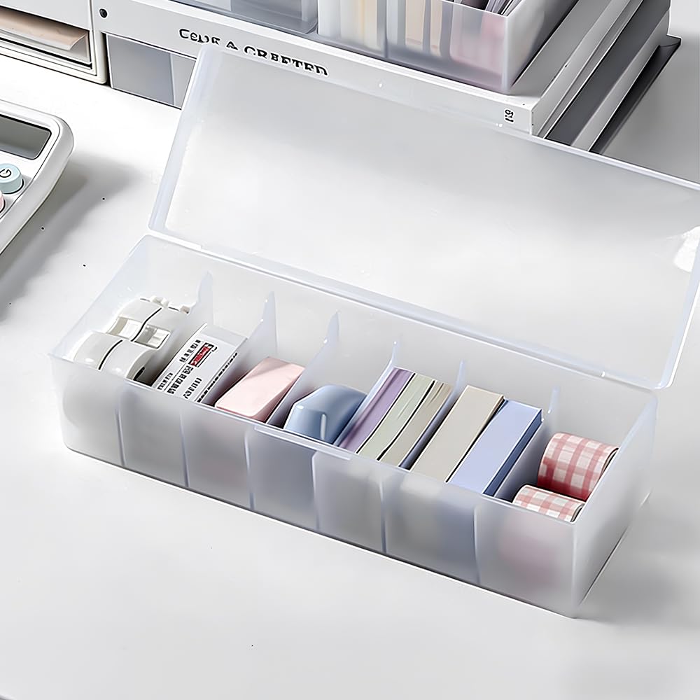Caja Cartas con 7 Divisiones, Deck Box con Tapa a Presión, 27,8 x 9,9 x 7,8 cm Caja de Tarjetas de Visita, Hasta 800 Fichas de Aprendizaje, Tarjetas de Visita o Postales