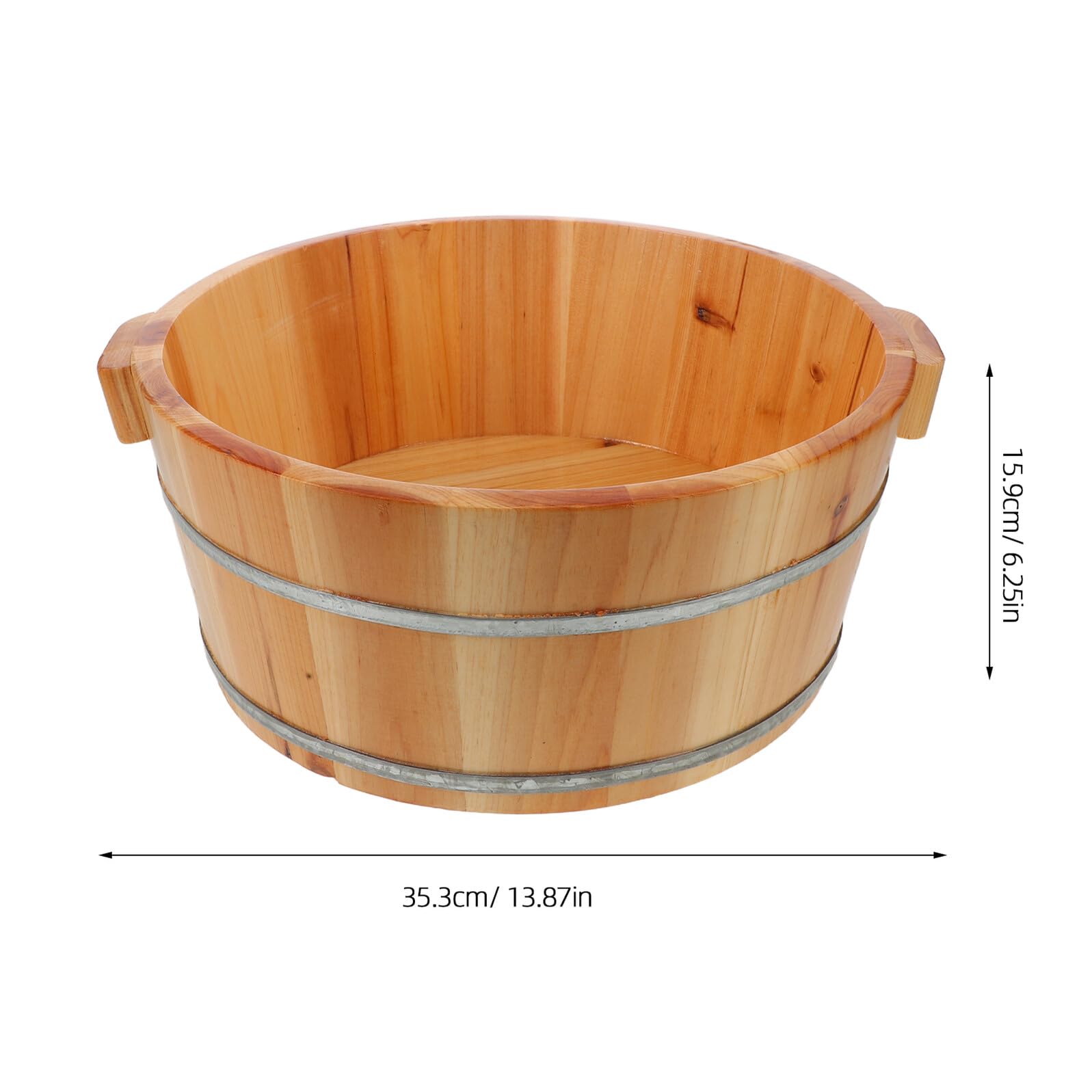 Uonlytech Barril de Madera Maciza para Baño de Pies, Cuenco para Pedicura de 36 Cm Diámetro y 16 Cm Alto, Bañera Portátil para Masaje y Spa Doméstico, Cubo de Spa para Remojo y Cuidado