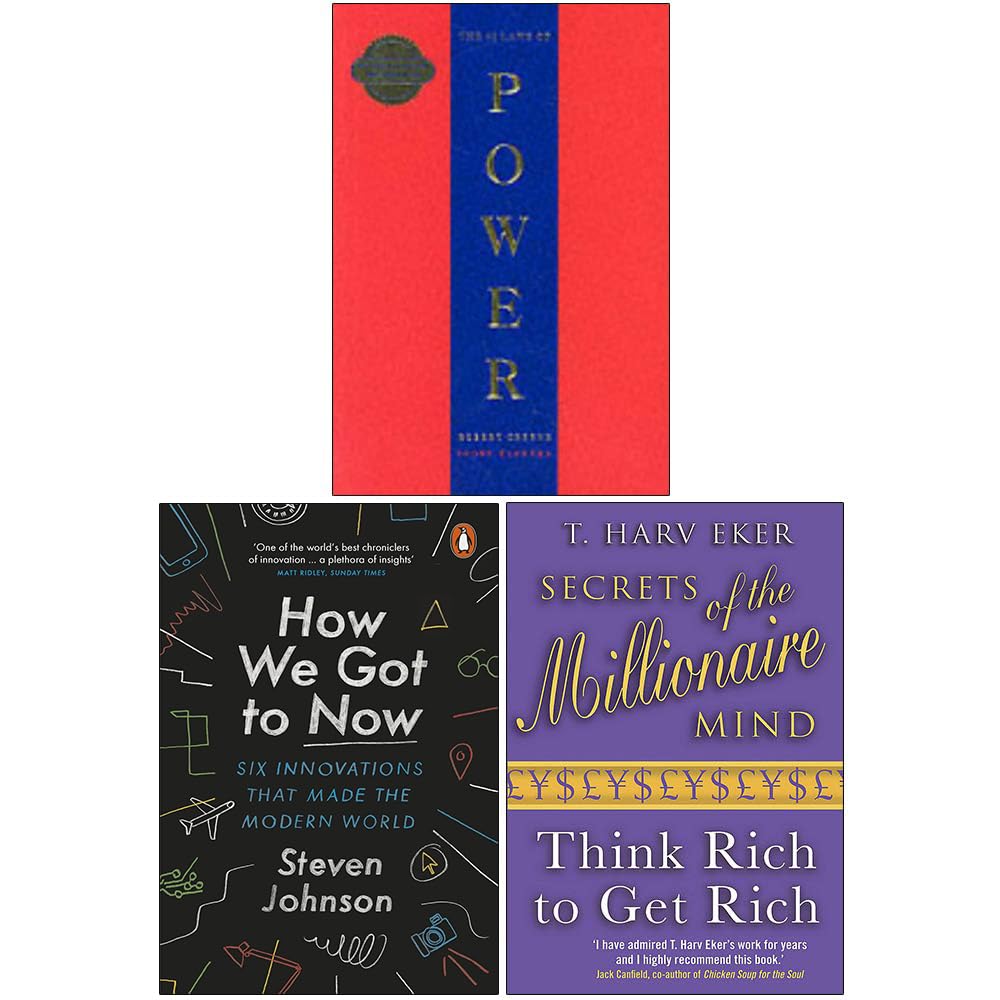 The 48 Laws Of Power, How We Got to Now Six Innovations That Made the Modern World, Secrets of the Millionaire Mind Think Rich to Get Rich 3 Books Collection Set
