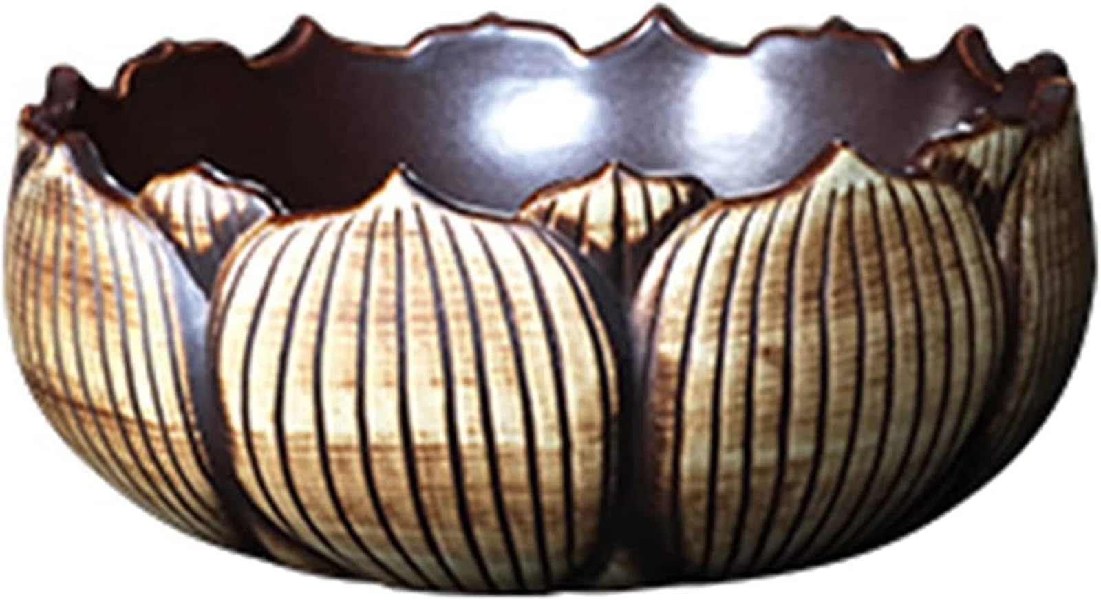 Bathroom Vessel Sink Ceramic Bathroom Sink Ceramic Bathroom Vessel Sink Lotus Shape, Retro Artistic Countertop Basin Sink Round, Vintage Bathroom Cloakroom Counter Top Washbasin(Brownvanitybasin)