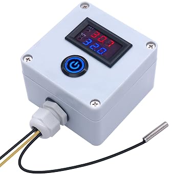 Twidec/DC 12V Temperature Controller Box Programmable -50 to 110 C -58 to 230 F Red/Blue LED Display Monitor Heating/Cooling Thermostat Control Module with NTC 10K Waterproof Sensor and Switch