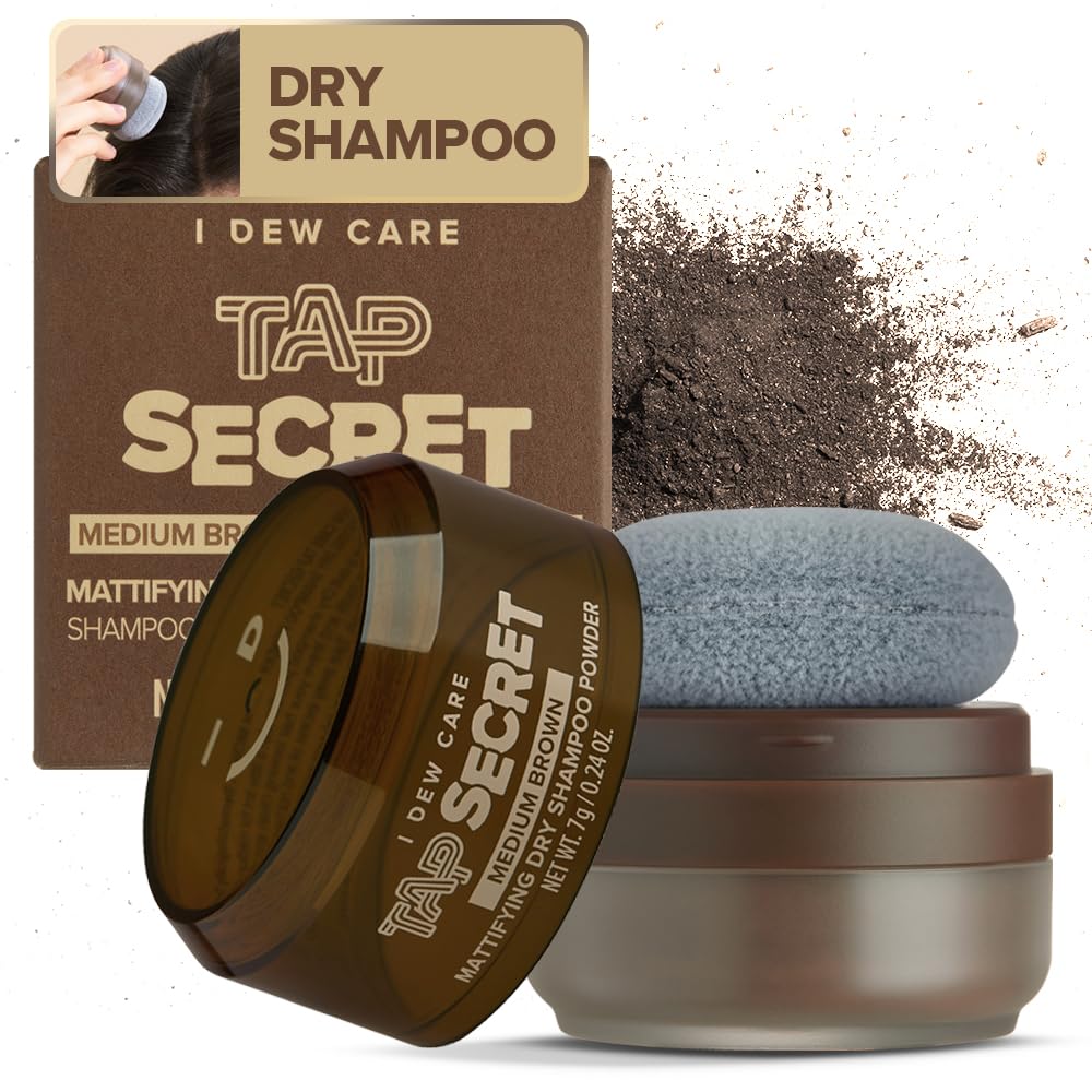 I DEW CARE Tap Secret Dry Shampoo Powder with Biotin – Tap Secret Medium Brown | Strengthening & Volumizing, Powder Type, Refillable, Travel size, Non-aerosol, Brunette, Korean Ginseng, 0.24 Oz I DEW CARE Tap Secret Dry Shampoo Powder with Biotin – Tap Secret Medium Brown | Strengthening & Volumizing, Powder Type, Refillable, Travel size, Non-aerosol, Brunette, Korean Ginseng, 0.24 Oz