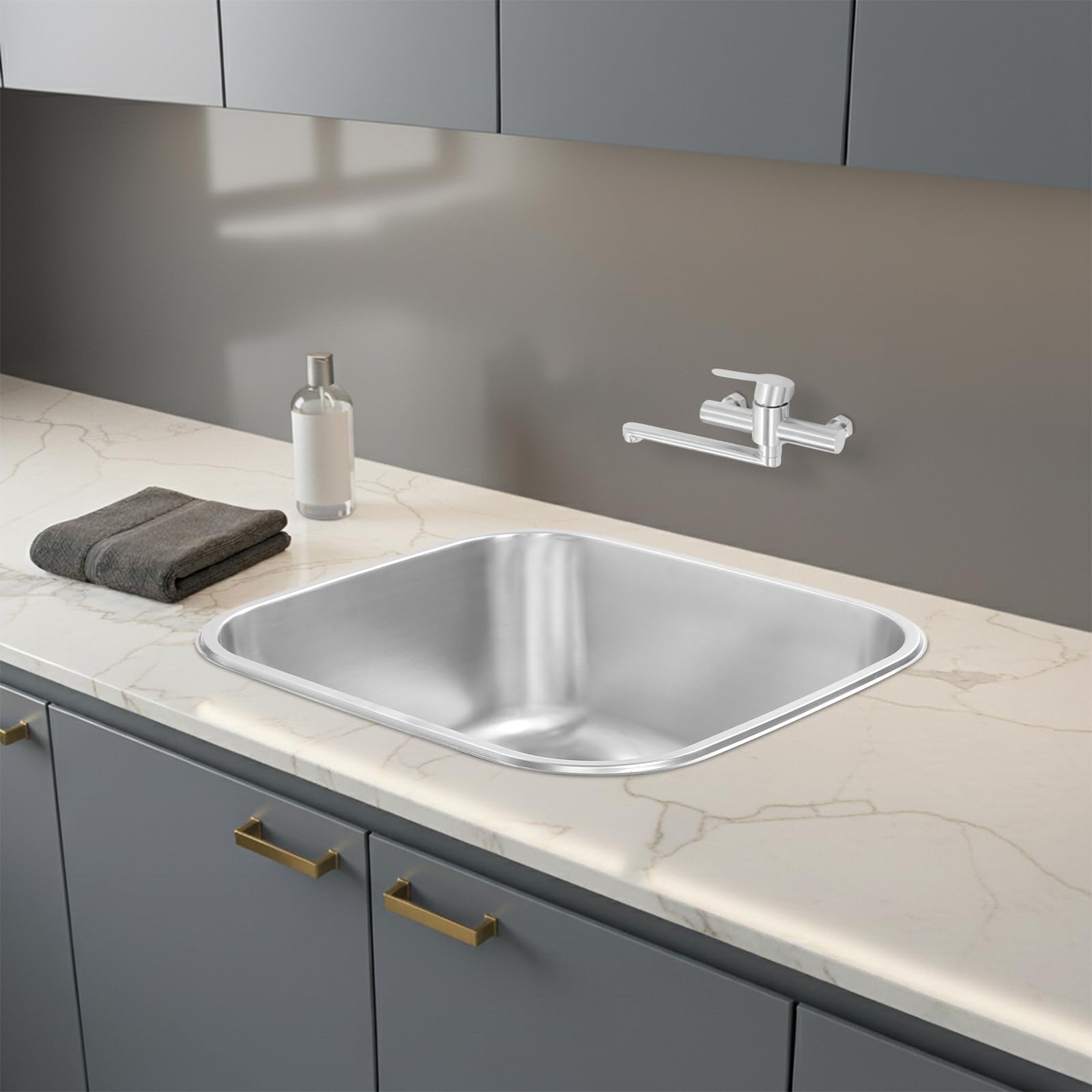 Lavello da cucina in acciaio inox con rubinetto, lavello con mensola, grande lavello da cucina da 30 l, lavello da incasso per lavanderia, balcone, cucina