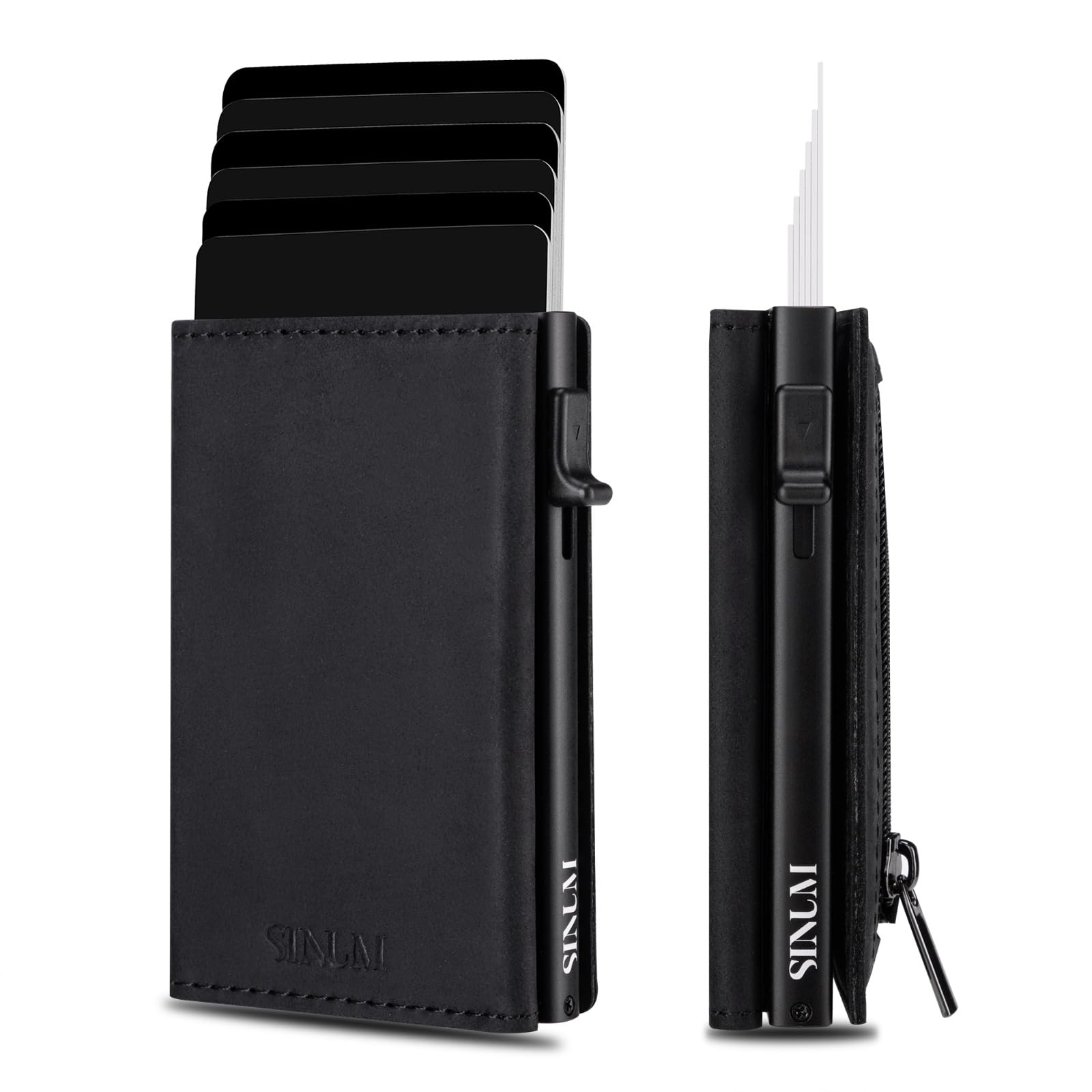 Portafoglio Pelle Crazy Horse - Chiusura Magnetica - Porta Carte Di Credito con Portamonete - Protezione RFID Anticlonazione - Brand Italiano (Pelle Crazy Horse, Nero)