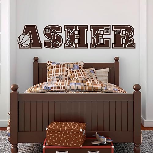 Miniatura 4 de Calcomanía de vinilo con nombre personalizado de baloncesto para niños, letras de bola B personalizadas, decoración de dormitorio para niños
