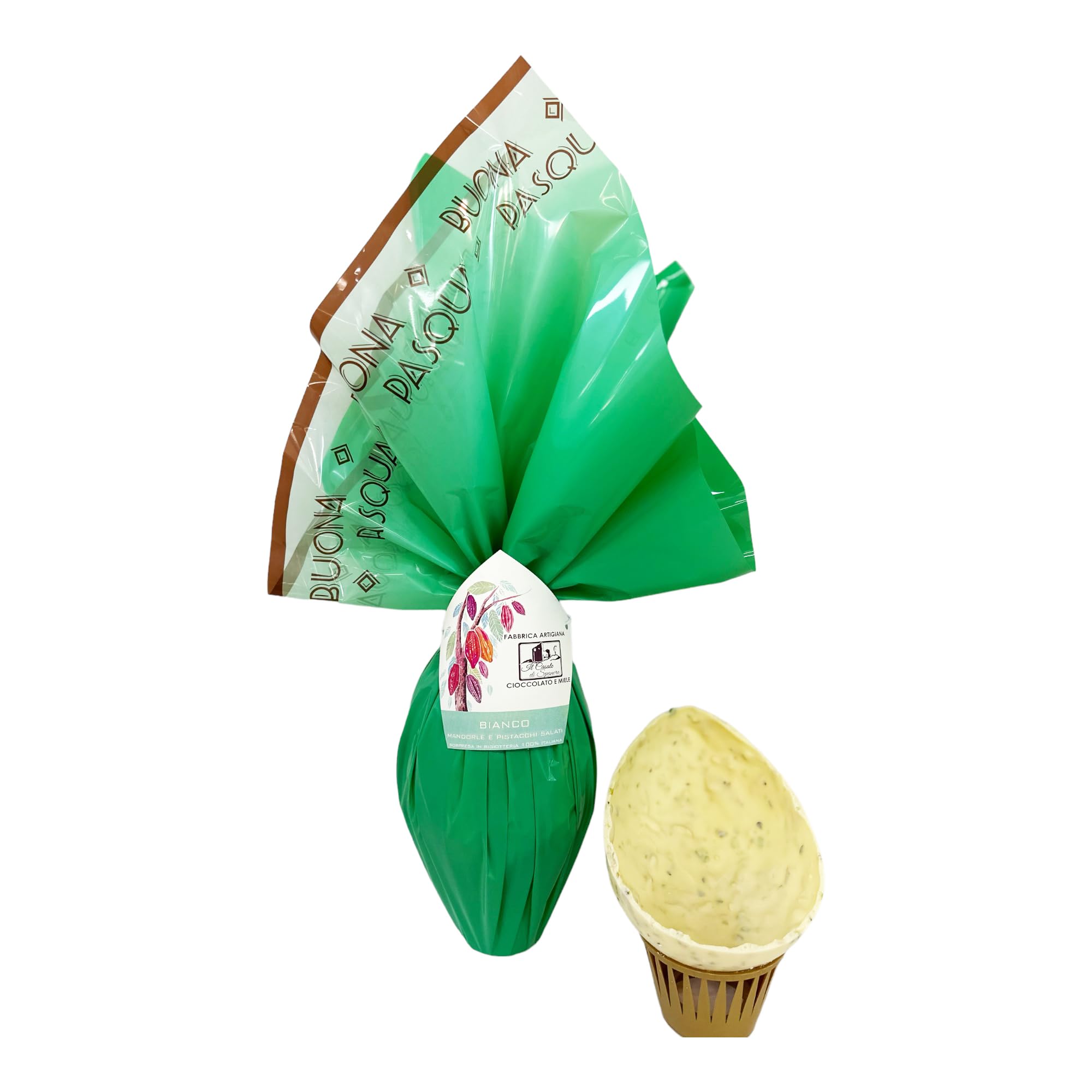 NOVITÀ | Uovo di Pasqua cioccolato BIANCO PISTACCHI E MANDORLE SALATE | GRANDE 300gr | Cioccolato Artigianale (BIANCO PISTACCHI E MANDORLE SALATI)
