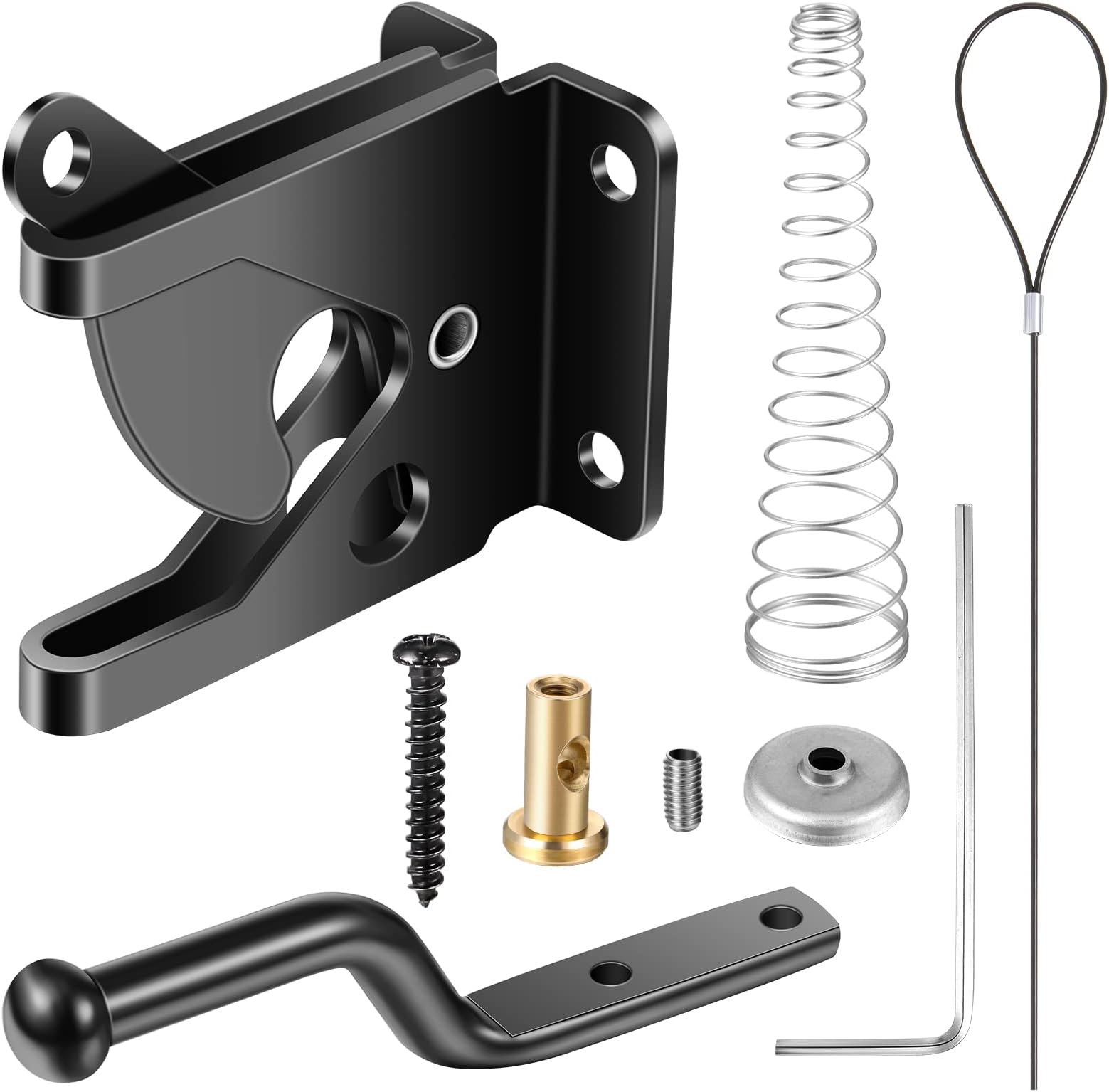 Hotop Self Locking Gate Gravity Latch Stainless Steel Spring Loaded with Adjustable Gate Latch Automatic Cable Pull Door for Secure Pool for Wooden Fence Metal Post Mount Garden Shed
