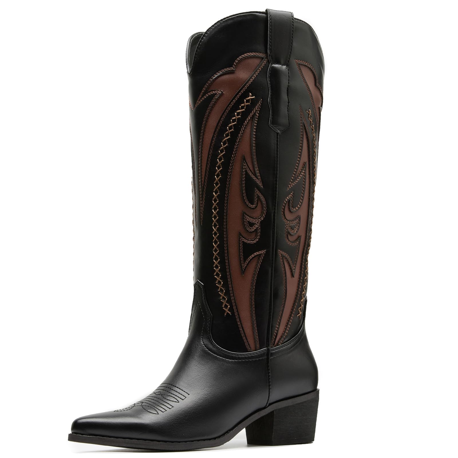 Cowboy Boots for Women Embroidered Knee High Western Womens Cowgirl Boots Chunky Heel Pointed Toe