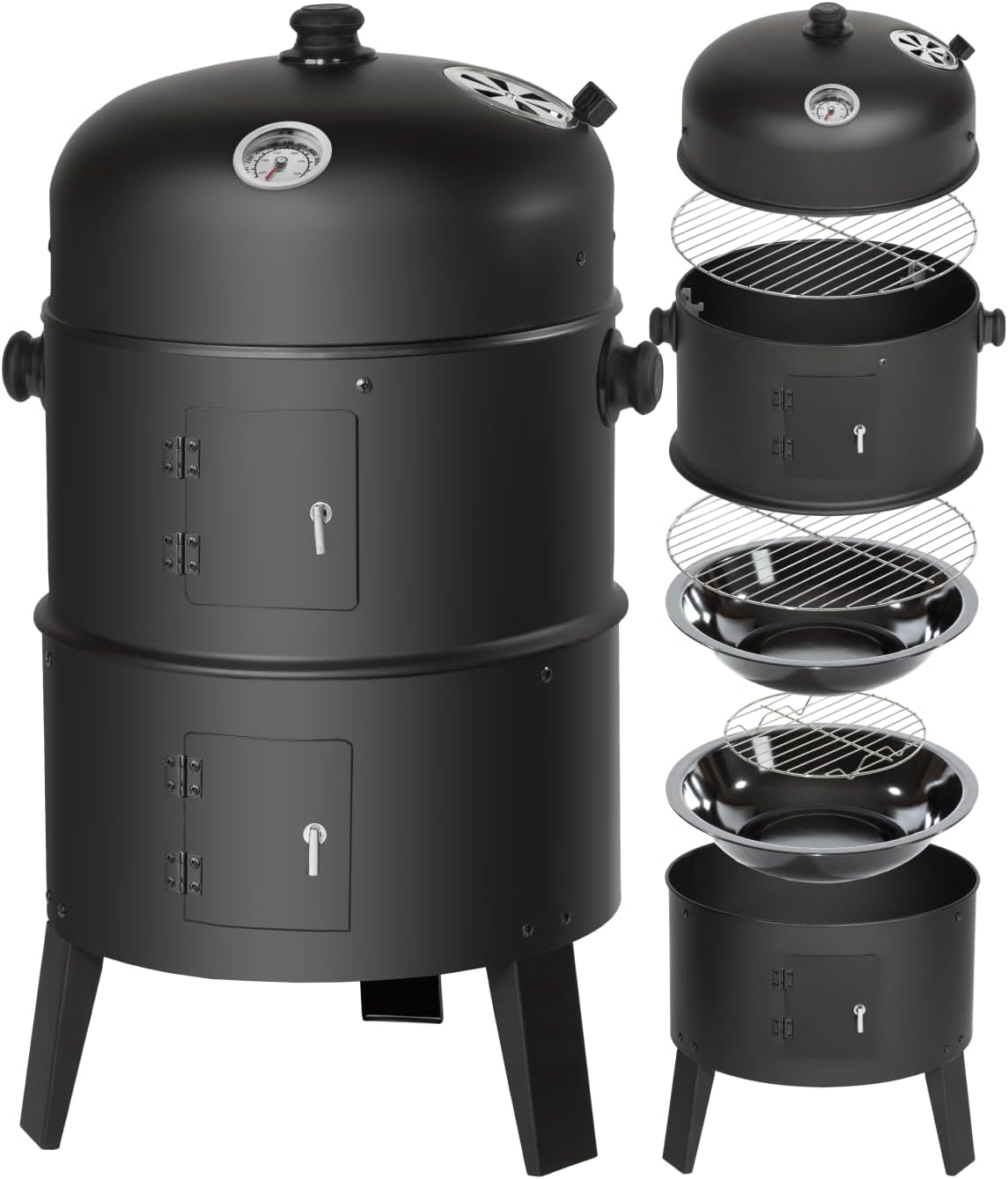 tectake® BBQ Charcoal Smoker Grill with Integrated Thermometer, Portable Outdoor Barbecue, Adjustable Vents, Chrome Plated Grates, Barbecue Ideal for Smoke or Steam Cooking – Barrel tectake® BBQ Charcoal Smoker Grill with Integrated Thermometer, Portable Outdoor Barbecue, Adjustable Vents, Chrome Plated Grates, Barbecue Ideal for Smoke or Steam Cooking – Barrel