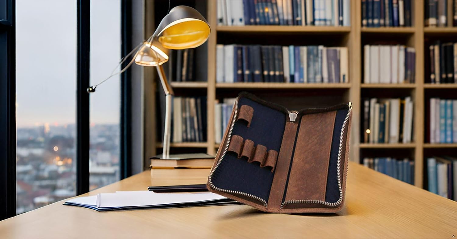 Roberto Romano 48219 - Pen Case for 3 Writing Instruments, Leather Case for Pens, Ballpoint Pens or Fountain Pens, Leather Case with Closure, Leather Pen Case Approx. 17.5 x 8 x 2.5 cm