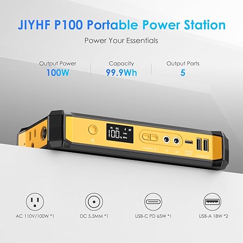 Miniatura 6 de JIYHF Estación de energía portátil de 99.9 Wh, cargador de laptop y energía de respaldo con PD USB-C de 65 W, salida de CA de 100 W, salida de 12 V