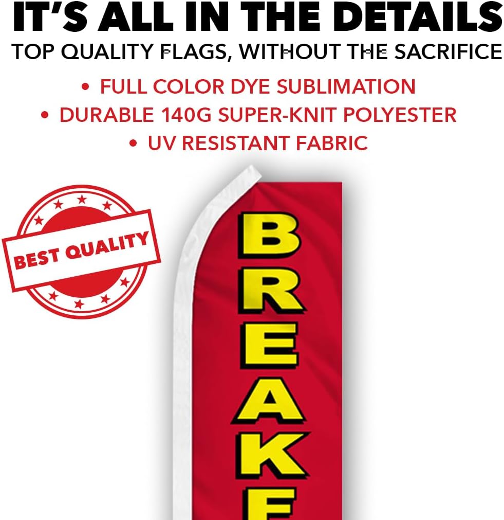 Infinity Republic Breakfast Special Swooper Flag - 11.5ft x 2.5ft, Red, Independence Day, Business Advertising Flag
