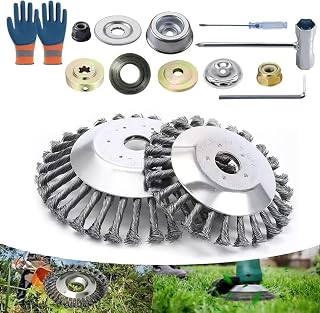 Unkrautbürste für Rasentrimmer, 2 Stücke Motorsense Drahtbürste 6+8Zoll, Profi Unkrautbürste Freischneider, Wildkrautbürste, Freischneider Zubehör Jäten Drahtbürste