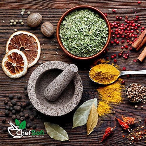 Chefsofi Mortar And Pestle Set - 6 Inch - 2 Cup Capacity - Unpolished Heavy Granite For Enhanced Performance And Organic Appearance - Included: Anti-Scratch Protector #TOP1