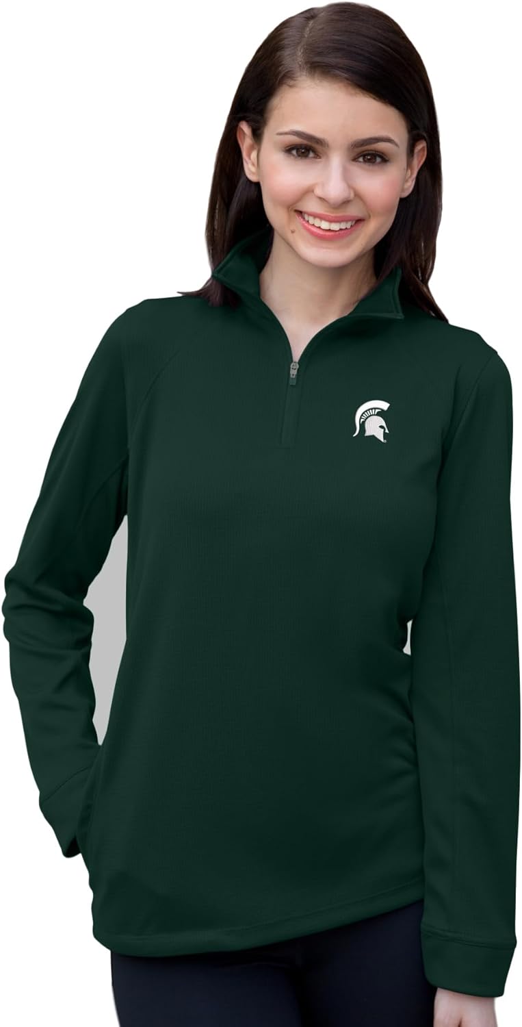 Vantage Apparel Women's Collegiate Micro Mesh Performance Team Color 1/4 Zip Pullover, Michigan State Spartans, Forest Green, Large