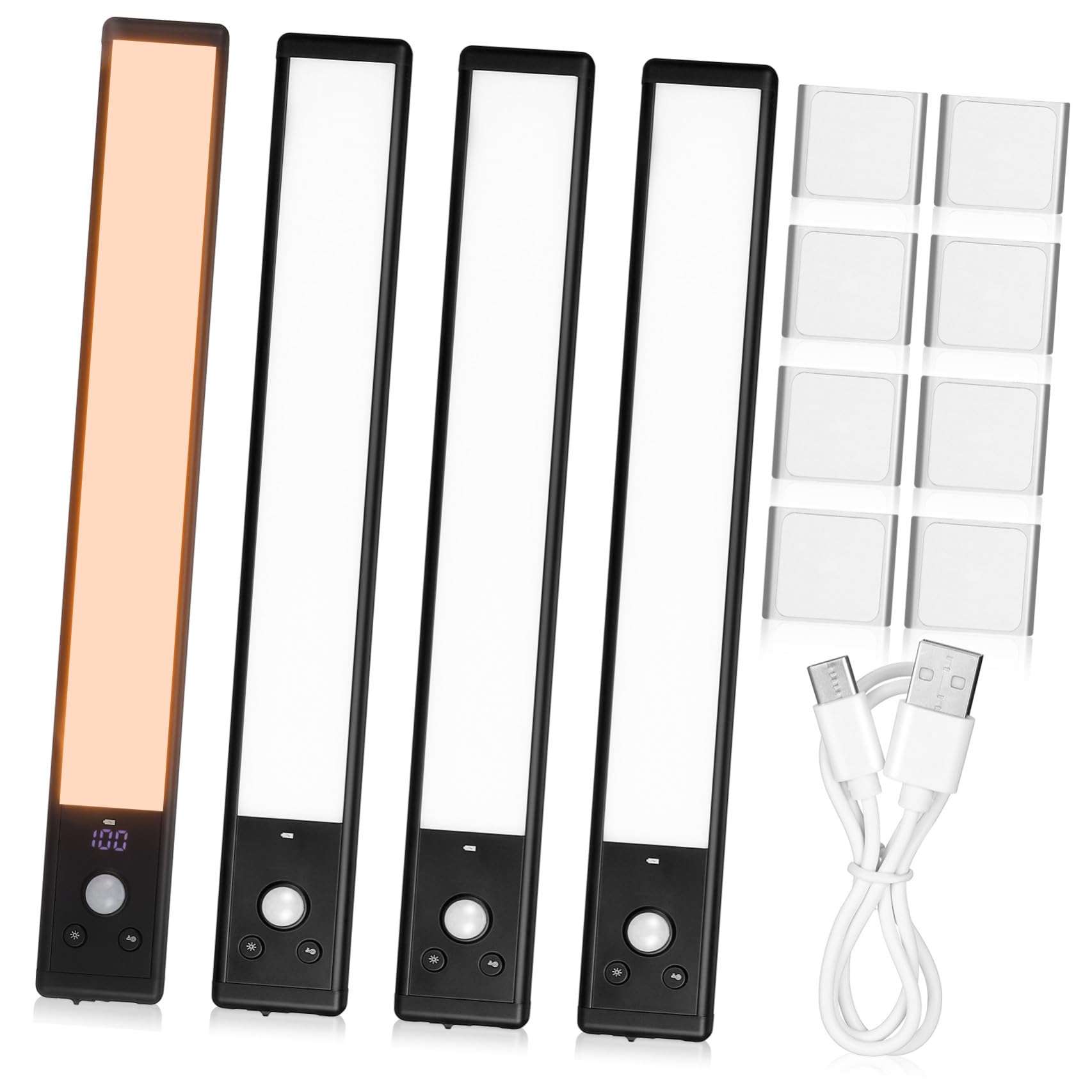 UPKOCH 4 Piezas Luces LED Diseño Compacto en Aleación de Aluminio y Plástico Sensor de Movimiento Iluminación Suave para Cocina y Pasillo para Gabinetes Negros