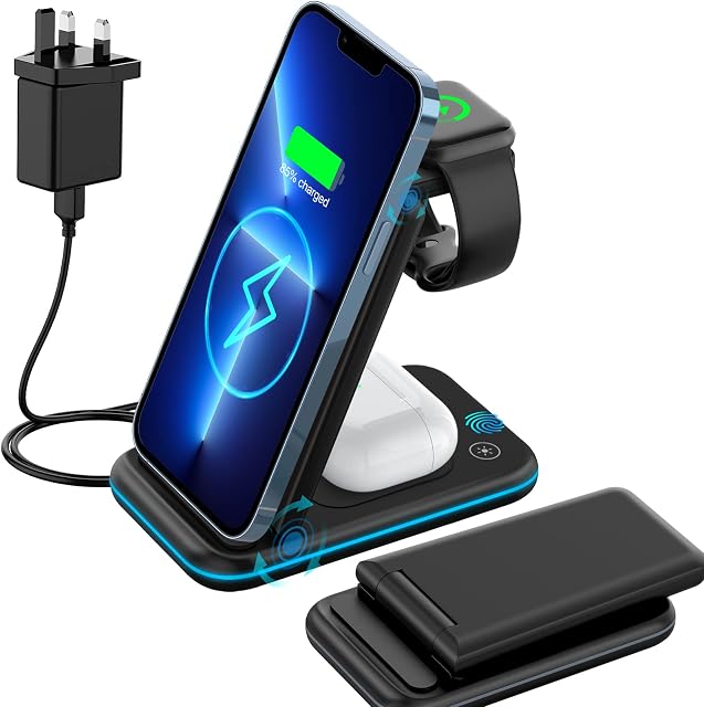 KIMILAR 3 in 1 Wireless Charger compatible with iPhone 14, 13, 12, 11, SE, XR, XS, X, 8, Apple Watch Series 8, Ultra, 7, 6, 5, 4, 3, 2, SE, AirPods 2, 3, Pro, Samsung Galaxy Fold, S22, S21, S20, Note