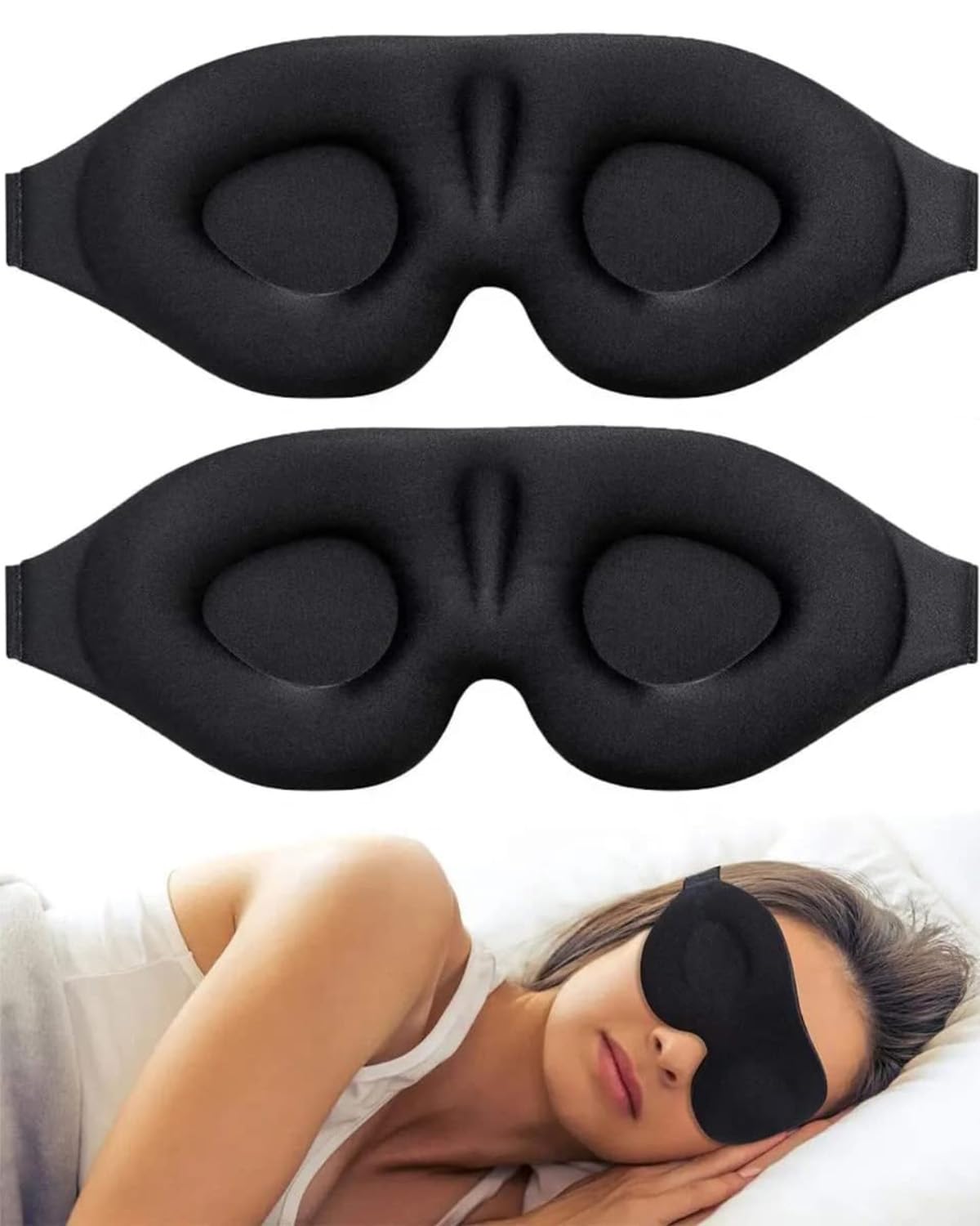 2Pcs Antifaz de seda para dormir de lado, antifaz para ojos de seda de morera 100% natural, unisex, antifaz para dormir que bloquea el 99% de la luz, banda elástica ajustable