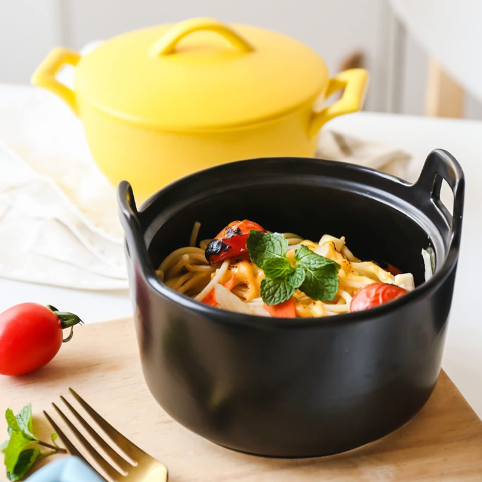 Cuenco de cerámica Ramen Bowl Tazones de sopa profundos Reutilizables Cuenco de desayuno con tapa y mango Adecuado for pasta Sopa Polvo Cereales Ensaladas Lavavajillas Caja fuerte - 800ml