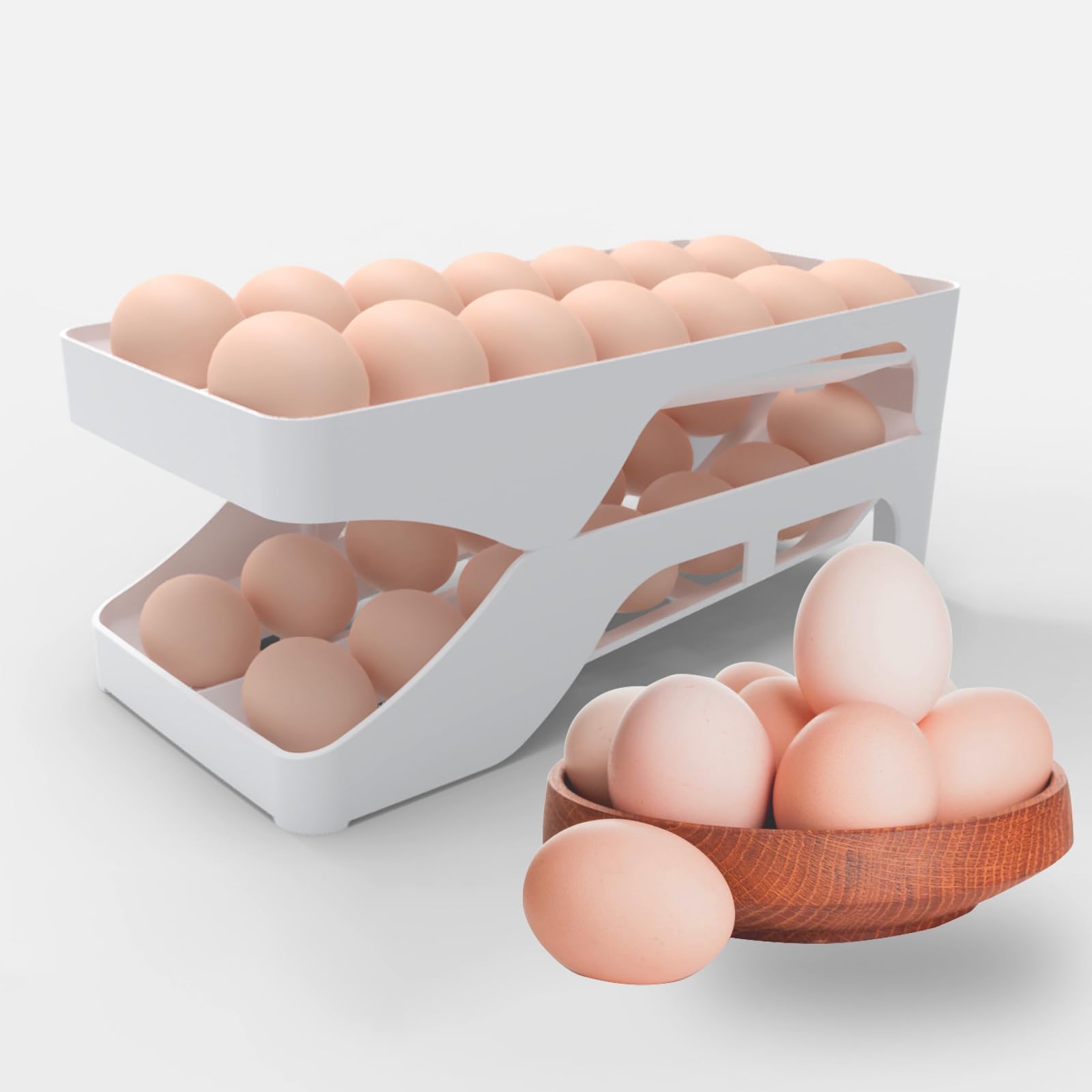 Dispensador de huevos automático, bandejas para huevos para refrigerador, rodillo de huevos para refrigerador, ahorro de espacio, capacidad para 28 huevos simultáneamente, para refrigerador