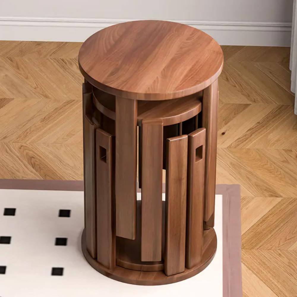 Taburetes de bambú apilables 4 en 1, Redondos y sin Respaldo de 45 cm de Altura, sillas Modernas apilables, Taburete de Madera para Sala de Estar, Entrada y Comedor.