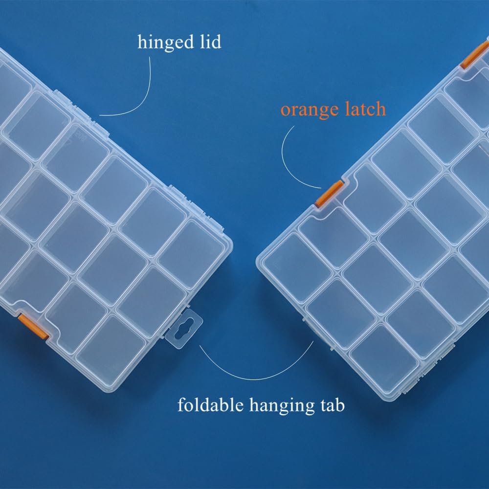 Confezione da 3 scatole portaoggetti in plastica trasparente a 24 scomparti con divisori, contenitori trasparenti per piccole parti, perline, bottoni, gioielli, diamanti, forniture