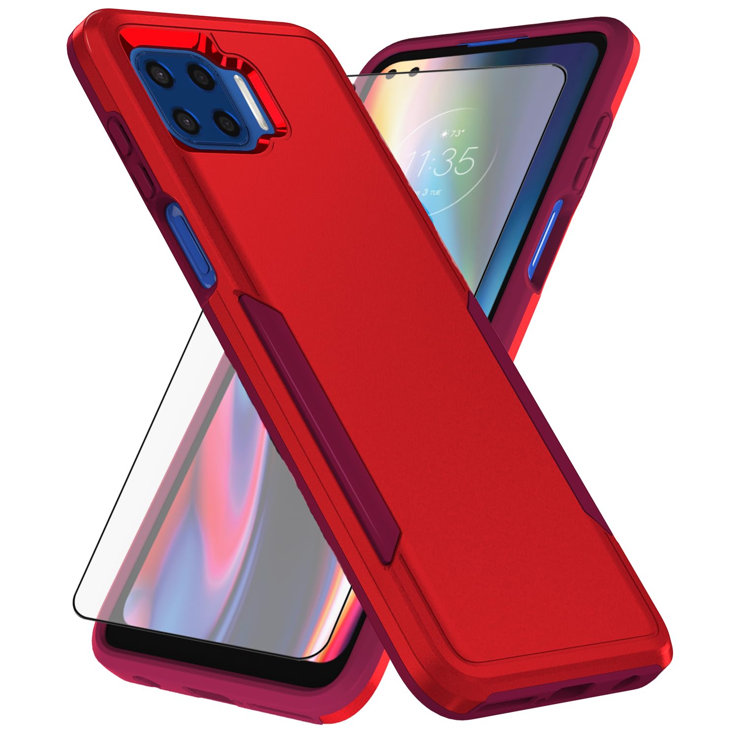 Asuwish Phone Case for Moto One 5G/One5G UW/Moto G G5 Plus with Tempered Glass Screen Protector Cover and Slim Hybrid Full Body Protective Cell