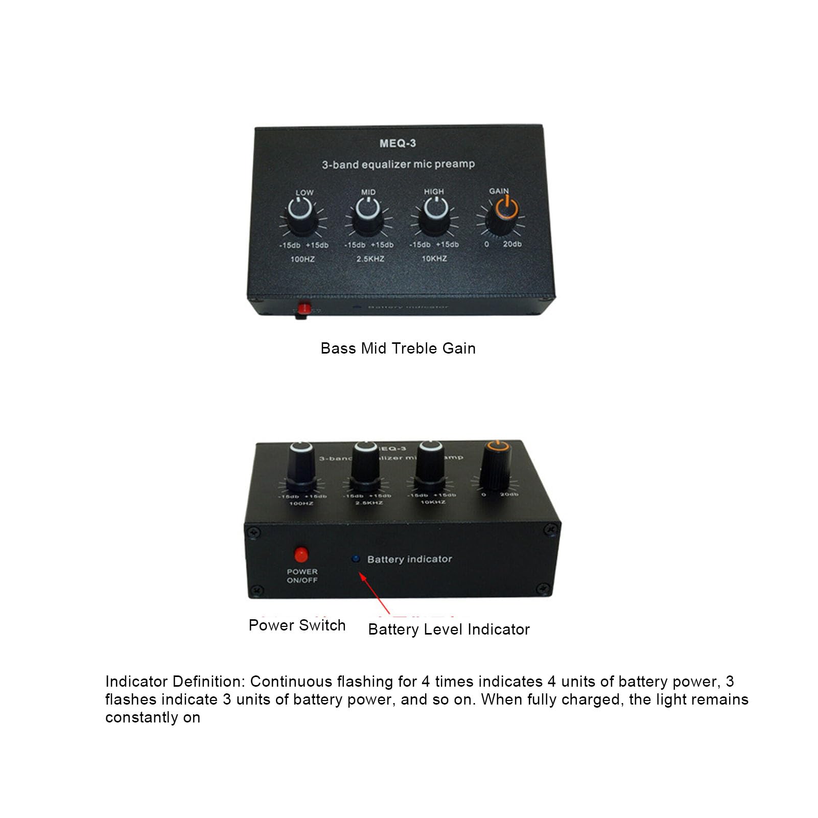 banapoy Préampli Microphone Amplificateur Gain Micro, Préampli Micro égaliseur 3 Bandes, Préamplificateur Condensateur Gain Réglable 0-20 DB, pour Dynamique Condensateur