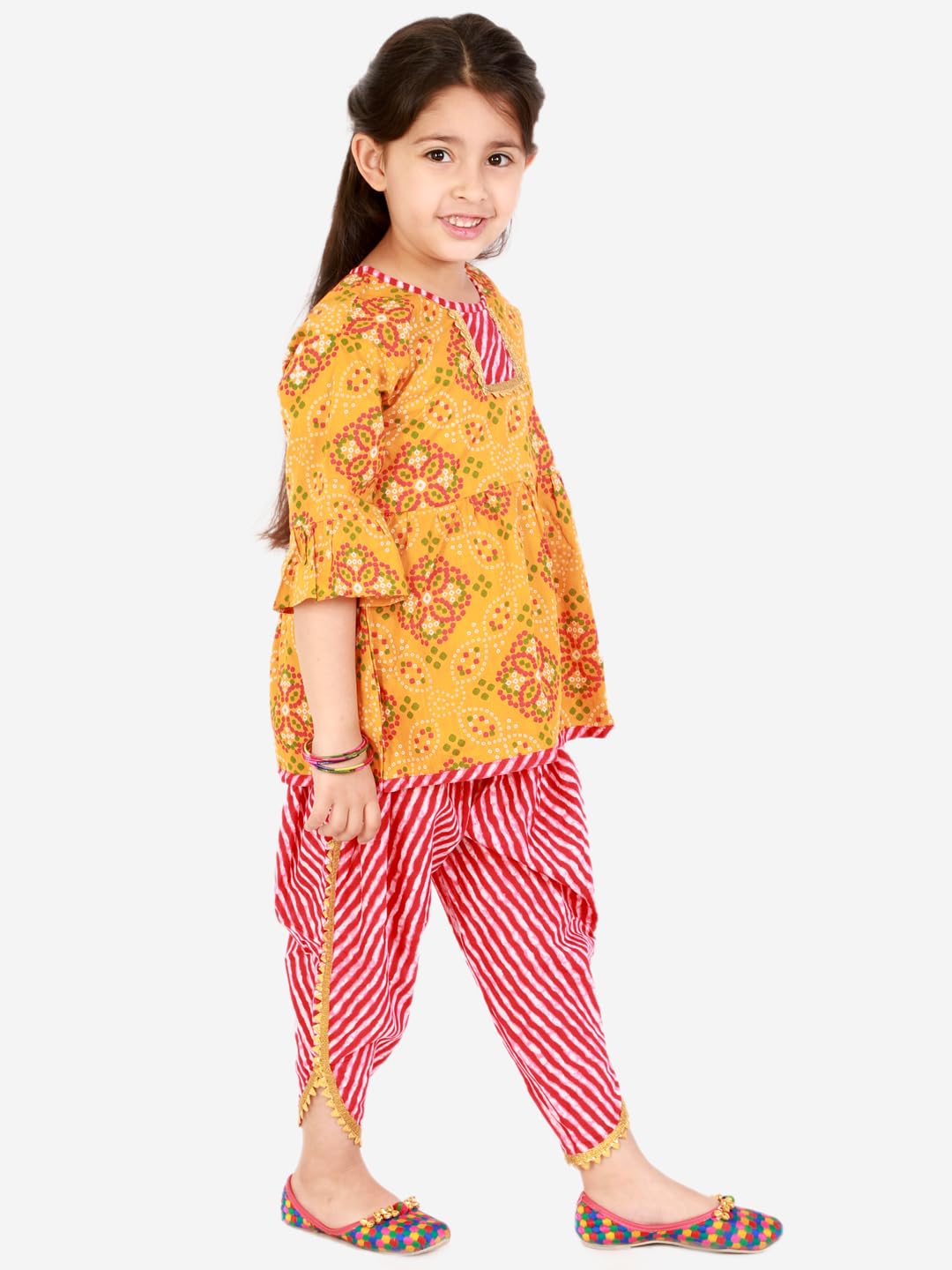 superminis Cotton Printed Baby Girls Peplum Kurti With Dhoti Style Salwar Ethnic Dress Set (Orange, 6-12 Months) 3