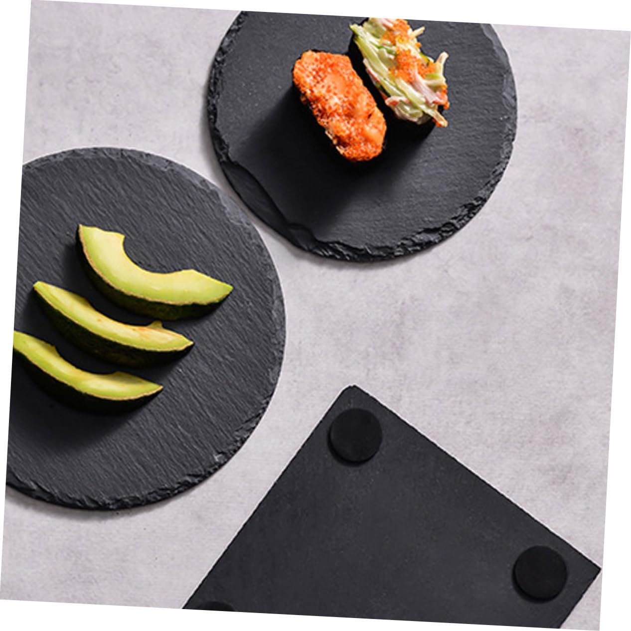 Alipis Plato de Piedra Redondo Negro para Servir y Almacenar Alimentos | Pizarra Natural, Estilo Chic Rústico Creativo, Uso en Desayuno y Bistec para Hogar y Restaurante Occidental