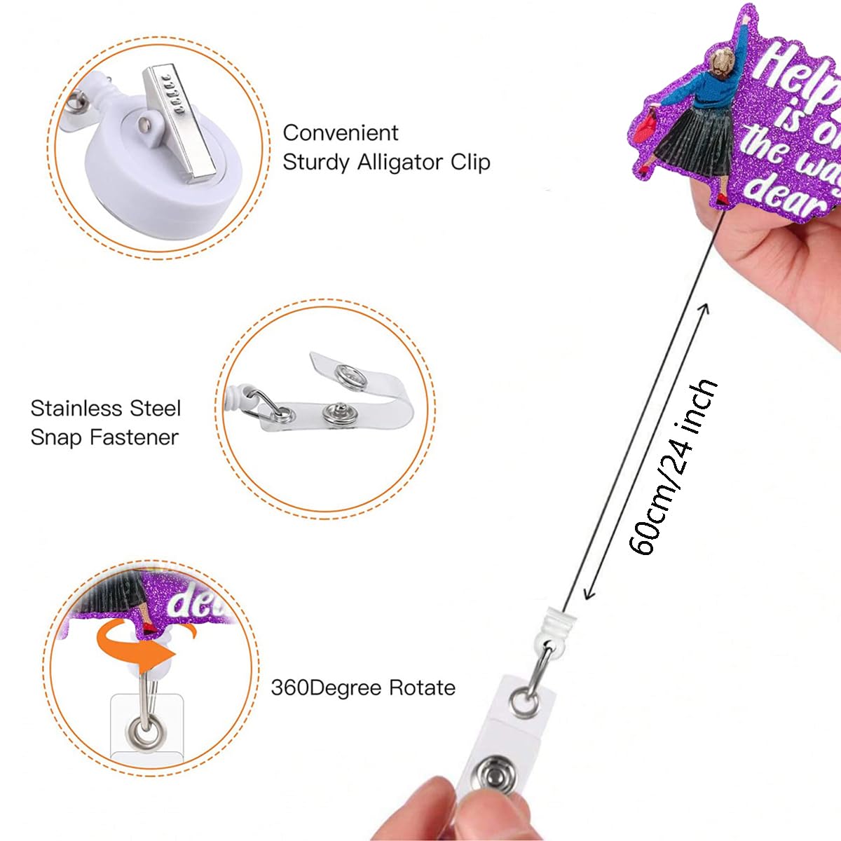 WIRESTER Acrylic Reel ID Holder Belt Clip Badge Retractable With Alligator Clip For Office Worker Medical Staffs, Nurse, Doctor, Teacher, Student - Angry Hippo Hippopotamus (S2 - View #6