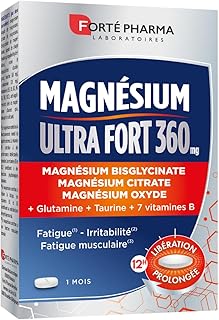 Forté Pharma - Magnésium Ultra Fort 360 | Complément Alimentaire stress - Taurine, Vitamine B12, Vitamine B6, Glutamine - Stress adulte, Fatigue, Système nerveux | 30 comprimés = 1 mois
