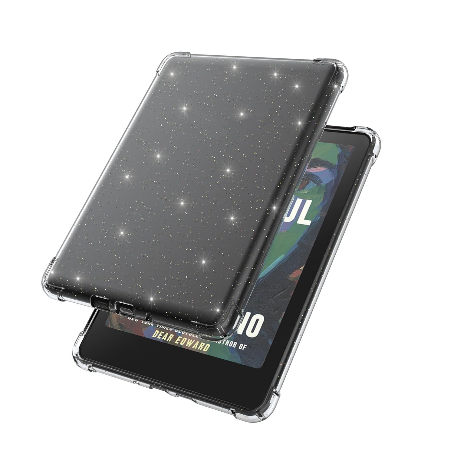 Transparente weiche TPU-Schutzhülle für Kindle Paperwhite 11. Generation 2021 Tablet mit 17,3 cm (6,8 Zoll), Fallschutz, stoßfest, transparent, leicht, schlanke Hülle (transparent-glitzernd)